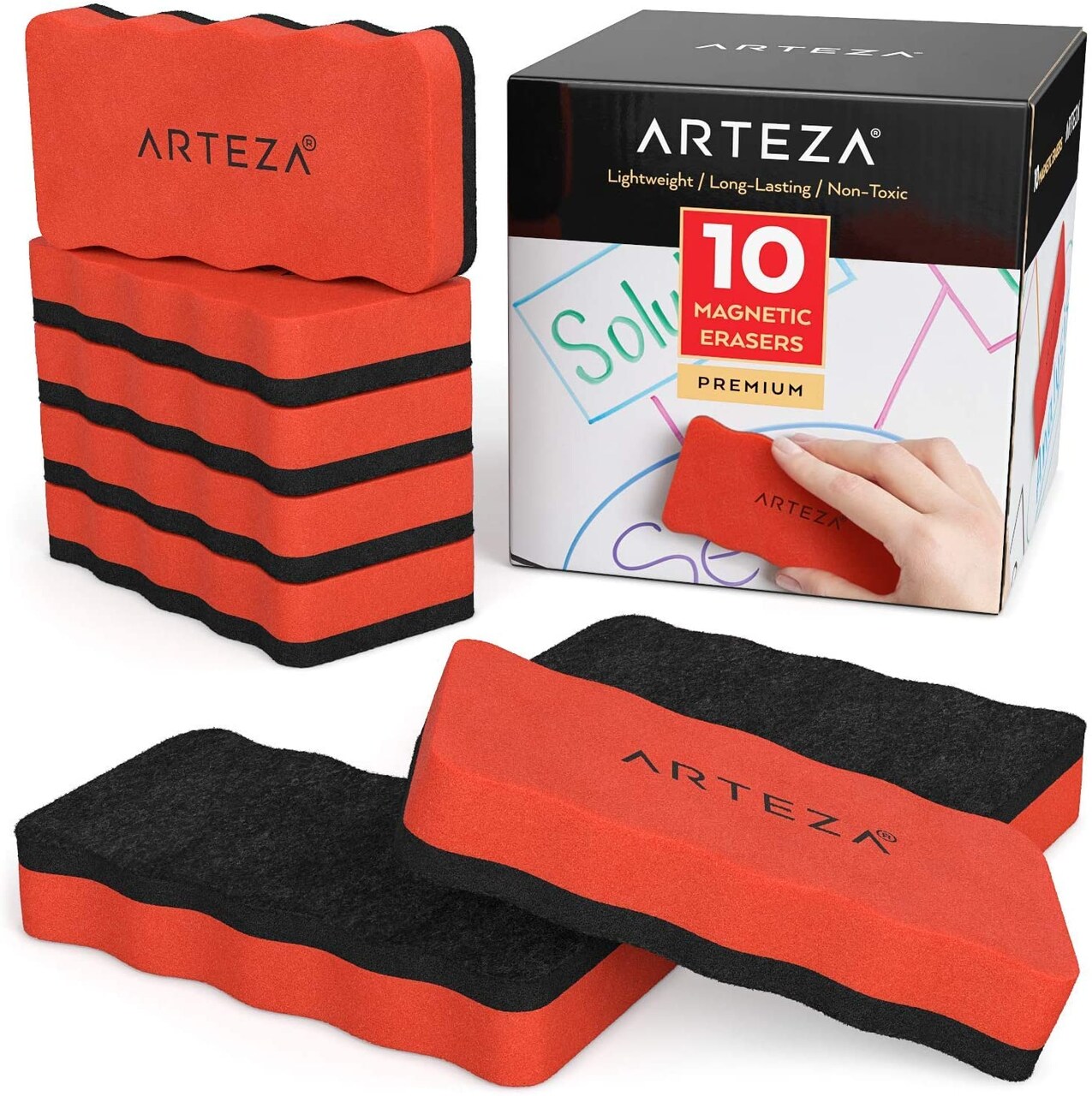 Arteza Magnetic Dry Erase Whiteboard Erasers for School - 10 Pack